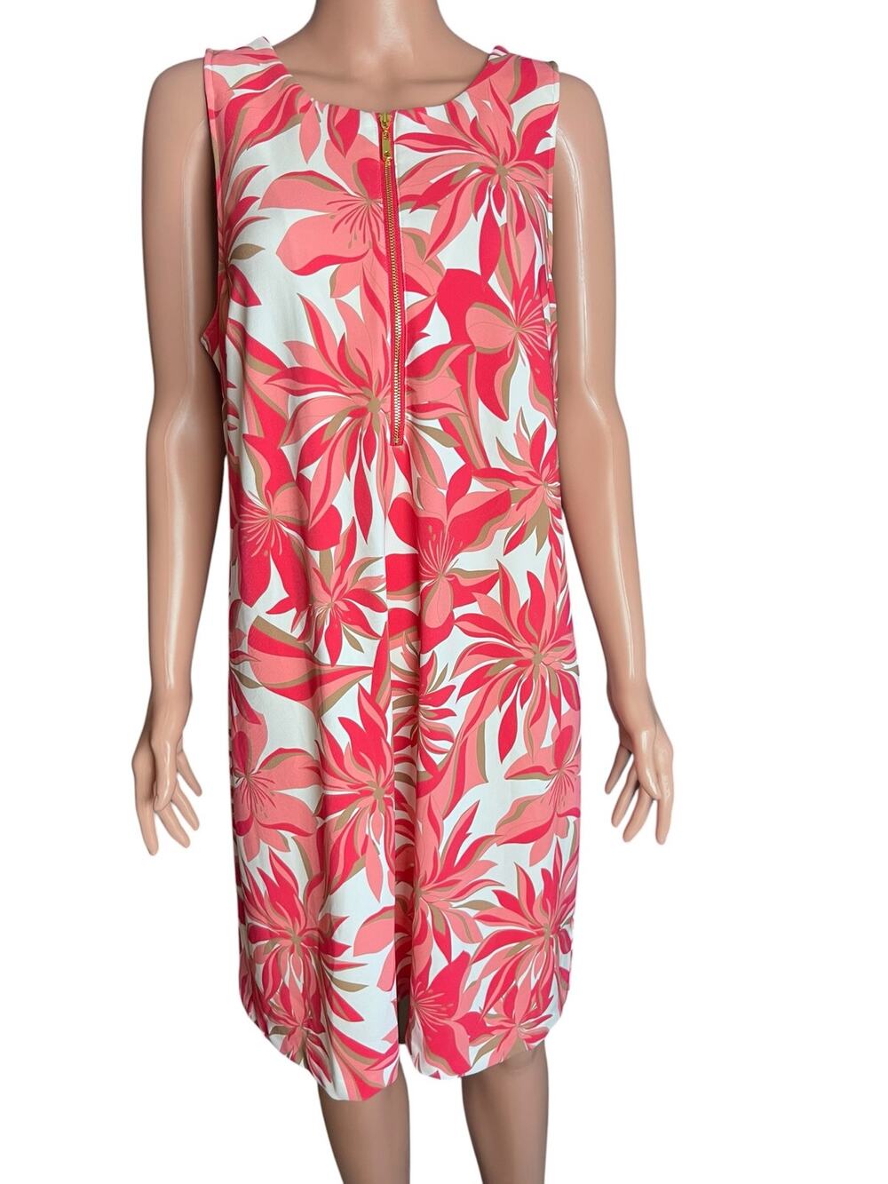 Boston Proper Tropical Dress XL Floral Sleeveless Gold Zip Coastal Island Cruise